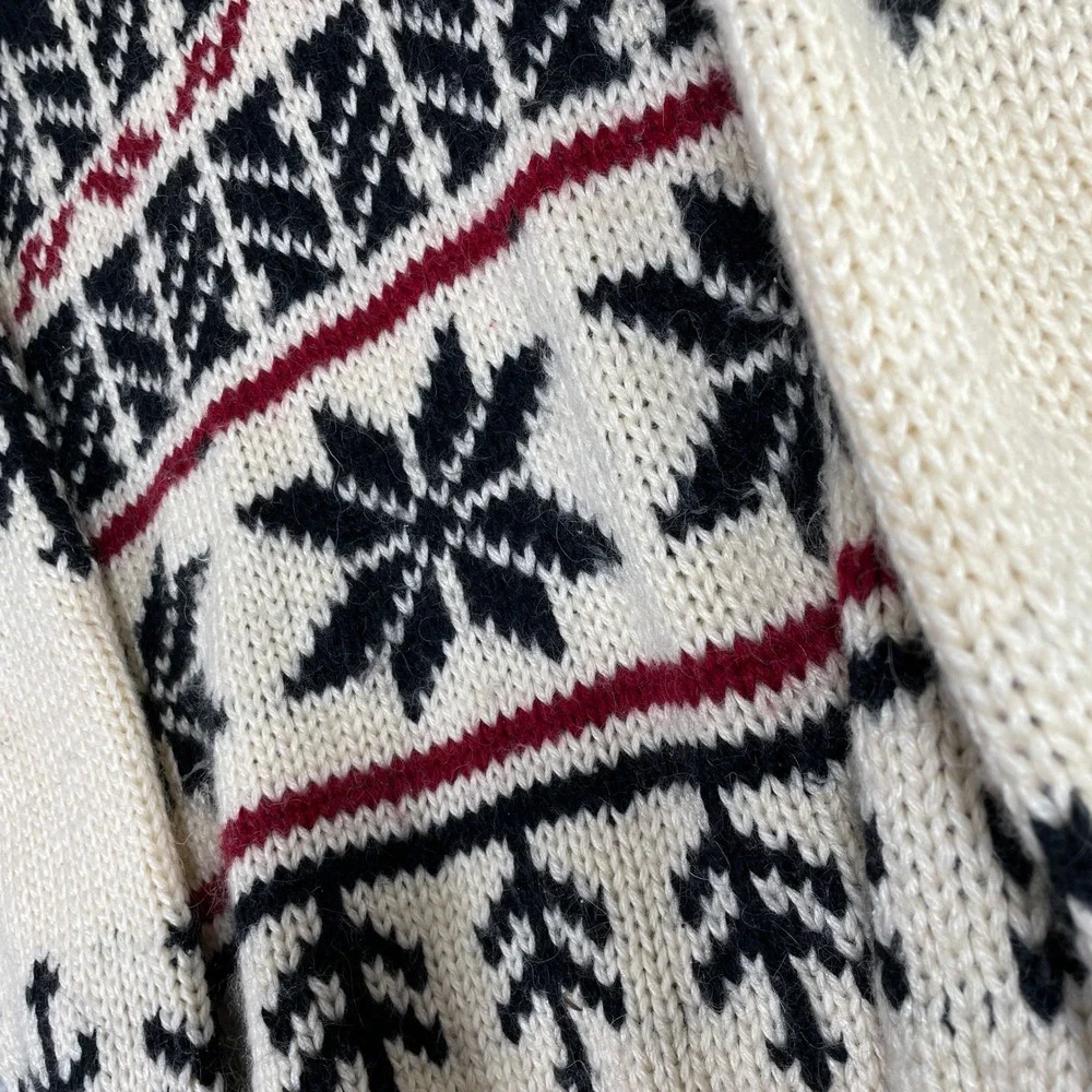 INC Fair Isle Sweater Mens XL Cream Wool Blend Snowflake Pine Tree Vintage 90s